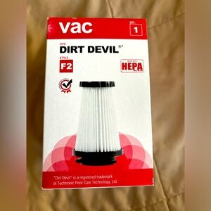 Dirt devil style F2 replacement HEPA filter.  Brand new still in‎ Box.